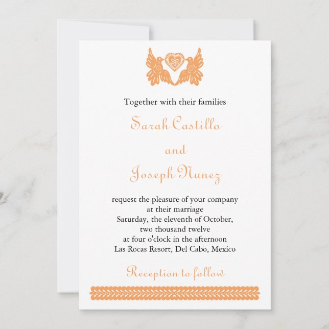 Oiseaux d'amour Papel Picado Invitation de mariage (Devant)