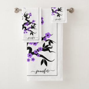 Oiseaux d'amour violets floraison du cerisier et b