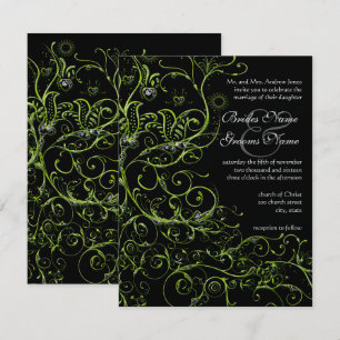 Oiseaux de citron vert et tourbillons Invitations