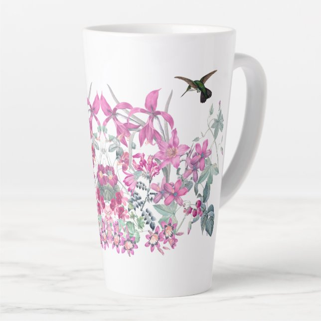 Oiseaux de colibri Fleurs de jardin rose Latte Mug (Angle droit)