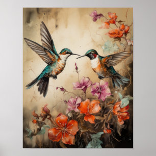 Oiseaux de colibri Peinture Art Imprimer Poster