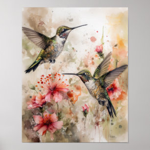 Oiseaux de colibri Peinture Art Imprimer Poster