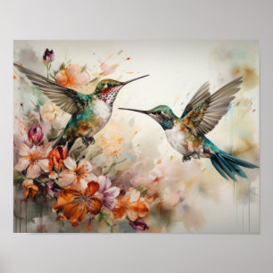 Oiseaux de colibri Peinture Art Imprimer Poster