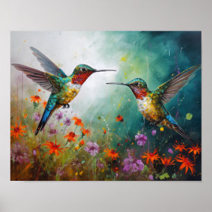 Oiseaux de colibri Peinture Art Imprimer Poster