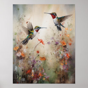 Oiseaux de colibri Peinture Art Imprimer Poster