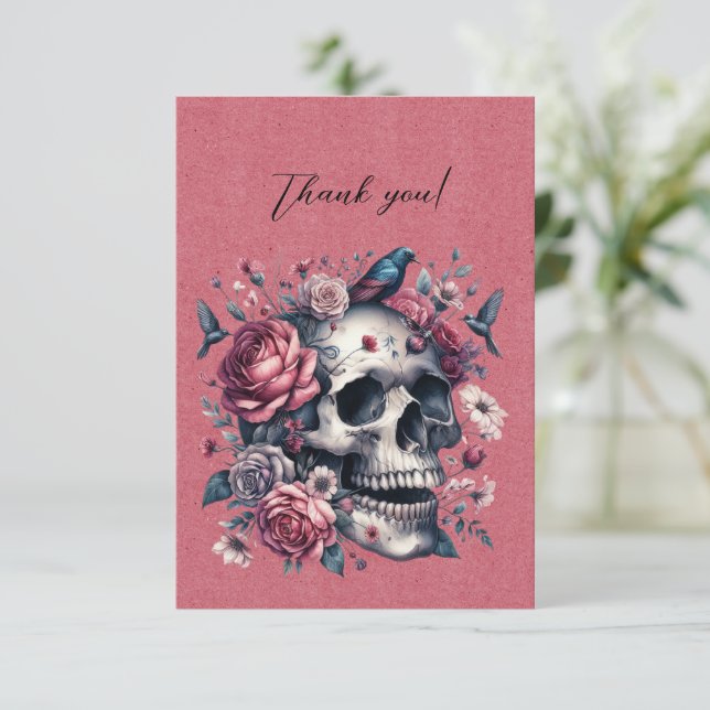 Oiseaux De Crâne Gothique Fleurs Sur Merci Rouge R (Debout devant)