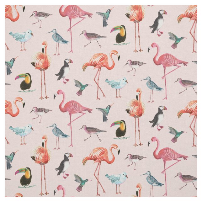 Oiseaux de Flamant rose tropicaux | Tissu (Échantillon)