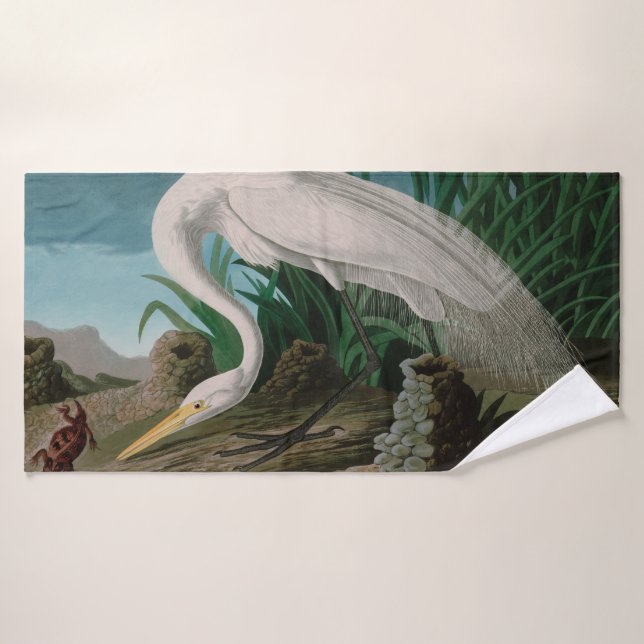 Oiseaux de héron blanc d'Amérique Audubon Imprimer (Serviette de bain)