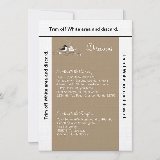 oiseaux de mariage de carte des directions 3.5x6 (Devant)