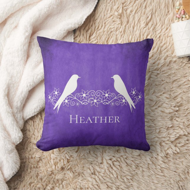 Oiseaux de mer pourpres Vigne florale Oreiller (Couverture)