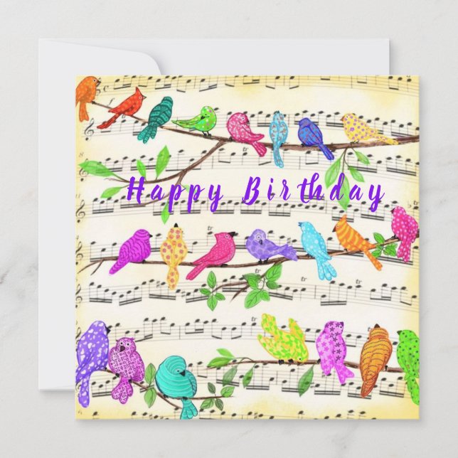 Oiseaux de musique colorés Bonne carte d'anniversa (Devant)