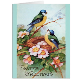 Oiseaux de Pâques et carte de voeux vintage de nid