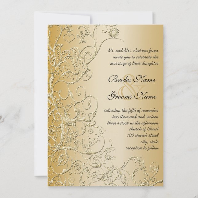 Oiseaux d'or et torons Faire-part de mariage de po (Devant)