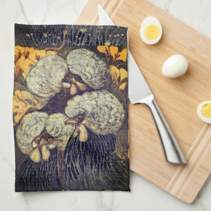 Oiseaux d'or noir Motif serviettes de cuisine rust