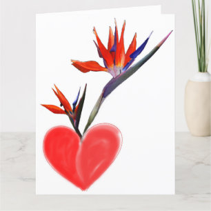 Oiseaux du Paradis dans Vase du Coeur sur carte bl