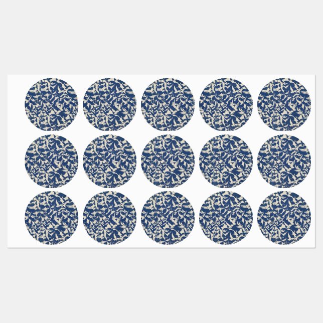 Oiseaux en bleu et blanc étiquette animal (Feuille)
