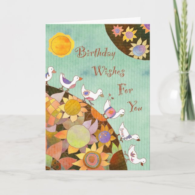 Oiseaux en terre fleurie : Carte d'anniversaire (Devant)
