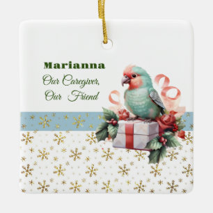 Oiseaux et cadeaux Bleu Gardien Ornement Carré