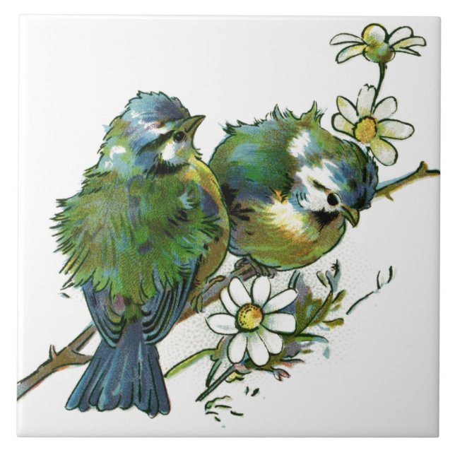Oiseaux et carreau de céramique blanc de fleurs (Devant)