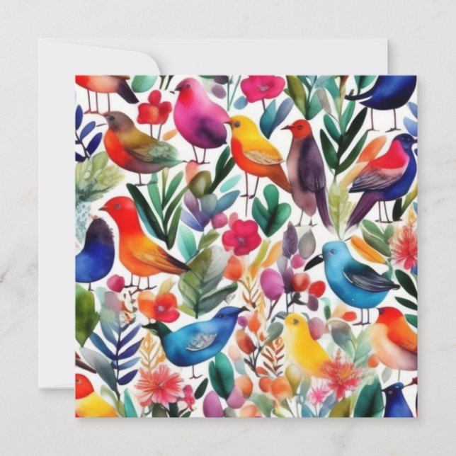 Oiseaux et fleurs colorés Invitation (Devant)