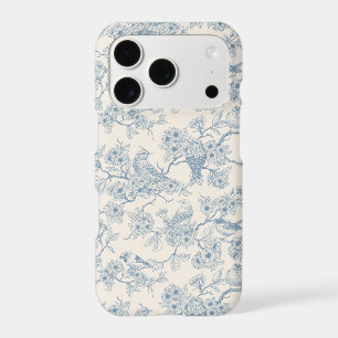 Oiseaux et fleurs de cerisier en bleu et blanc cas
