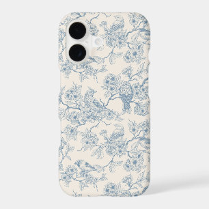 Oiseaux et fleurs de cerisier en bleu et blanc cas