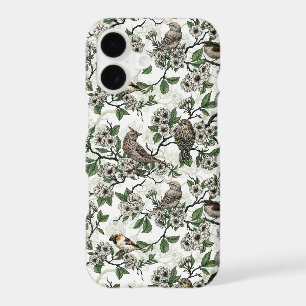 Oiseaux et fleurs de cerisier sur fond blanc