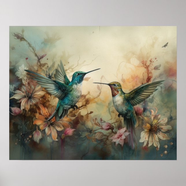 Oiseaux Et Fleurs Oiseaux Imprimer Poster (Devant)