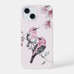 Oiseaux et florales roses en aquarelle