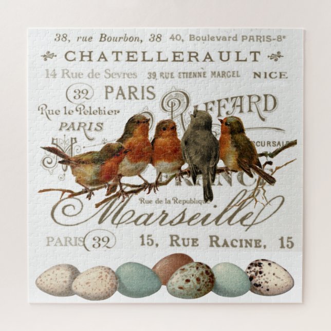 Oiseaux et oeufs Noms Vintages de la ville Puzzle (Horizontal)