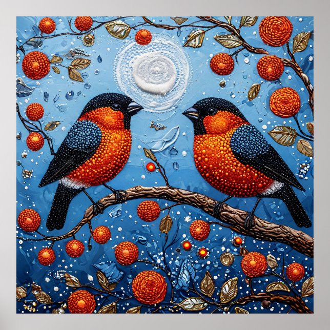🐦 Oiseaux Fantaisistes Lune Décoration Nature Col (Devant)