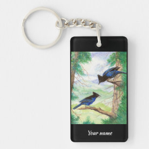 Oiseaux Geai Stellaire Peinture Aquarelle Personna