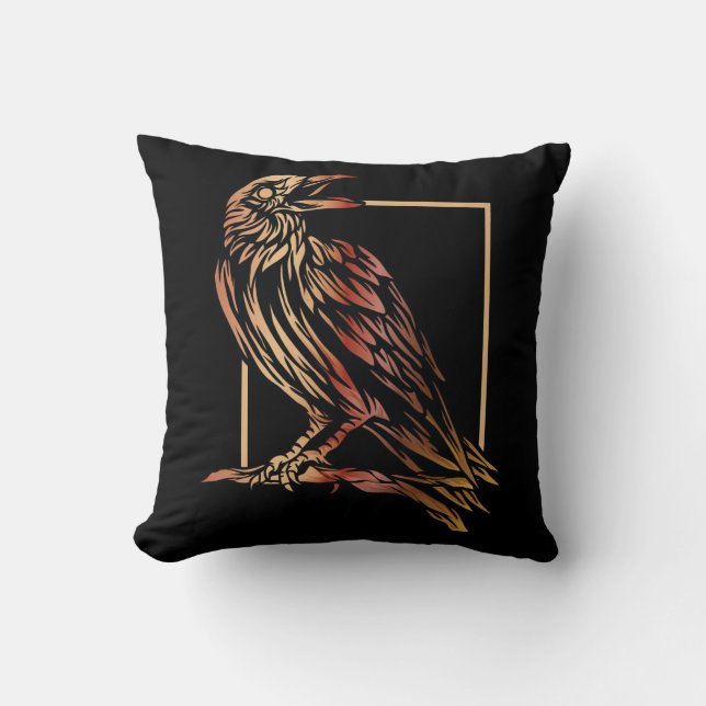 Oiseaux - Lune réversible et corbeau noir Coussin (Recto)