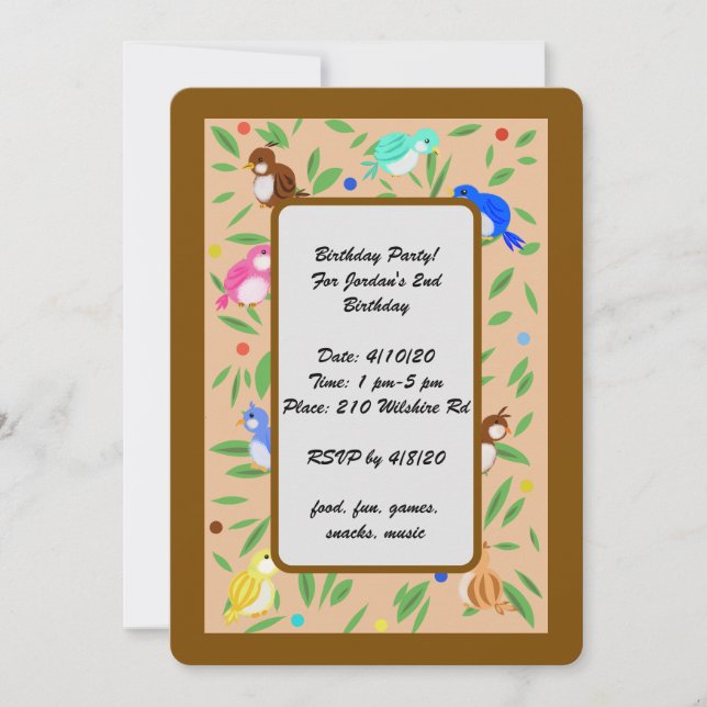 Oiseaux Motifs Invitations d'anniversaire (Devant)