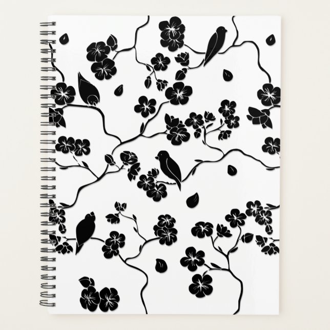 Oiseaux Motifs noirs et blancs sur les fleurs de c (Devant)