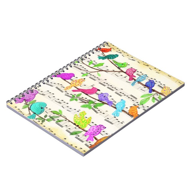 Oiseaux musicaux colorés Carnet Printemps (Côté gauche)