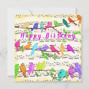 Oiseaux musicaux colorés Carte d'anniversaire Prin