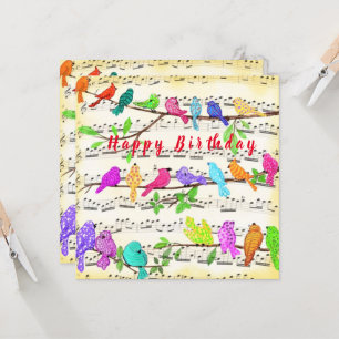 Oiseaux musicaux colorés Chanson Carte d'anniversa