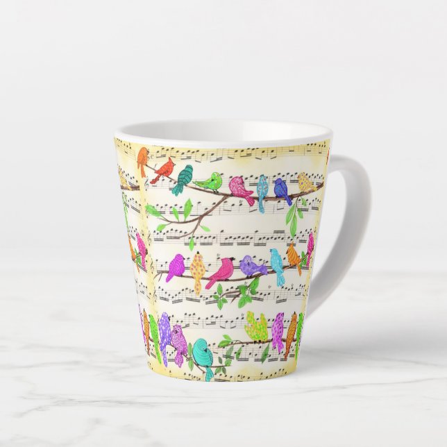 Oiseaux musicaux colorés Latte Mug (Angle droit)