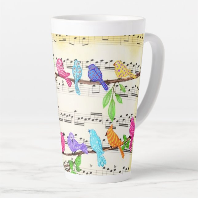 Oiseaux musicaux colorés mignons Mugs lattes (Angle droit)
