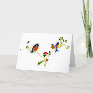 Oiseaux paisibles sur une carte de note de branche
