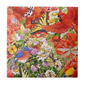 Oiseaux, papillons et carreau de céramique