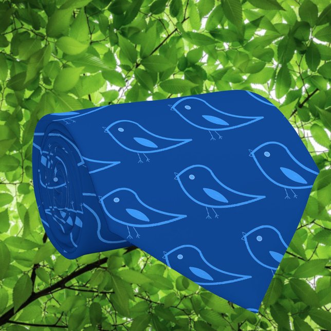 oiseaux rétro en bleu - cravate moderne (Créateur téléchargé)