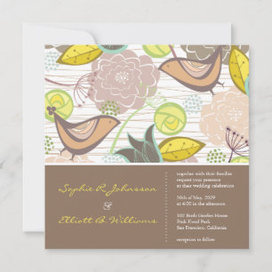 Oiseaux roses doux Jardin Floral Invitation de mar