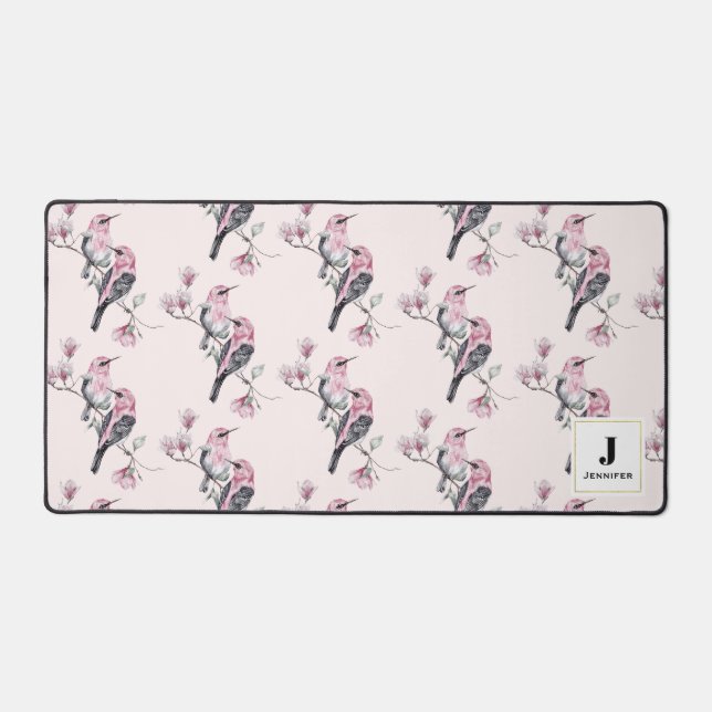 Oiseaux roses et noirs sur un monogramme de branch (Recto)
