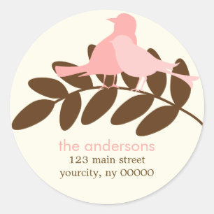 Oiseaux roses Étiquettes de adresse rondes ou Stic
