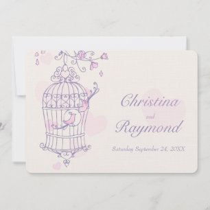 Oiseaux roses pourpres faire-part de mariage en ca