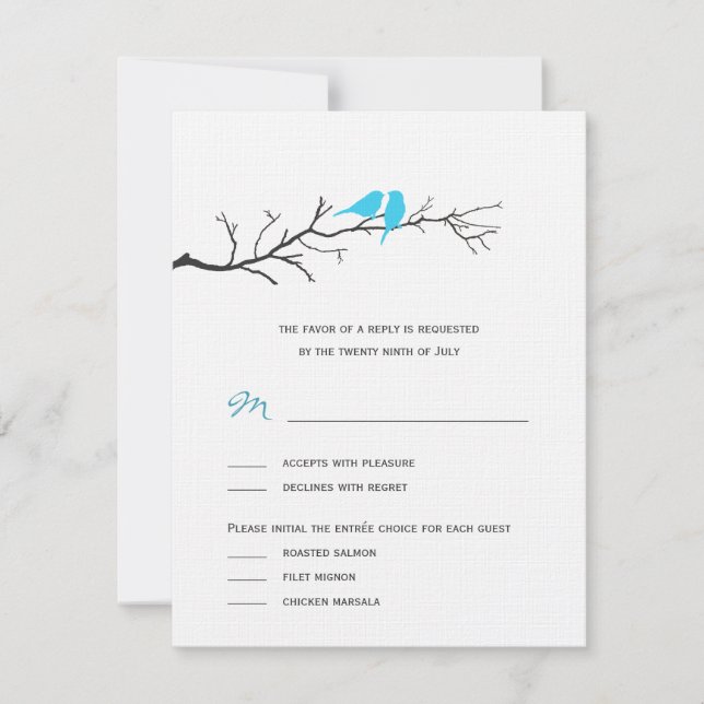 Oiseaux Silhouettes Mariage cartes RSVP - Turquois (Devant)