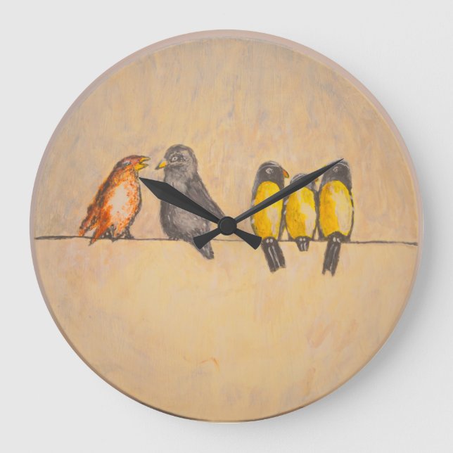 Oiseaux sur fil - Horloge murale acrylique (Recto)