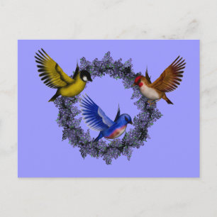 Oiseaux sur la carte postale pourpre de guirlande